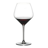 Riedel Extreme Pinot Noir glass front view emphasizing elegant silhouette for refined pouring.