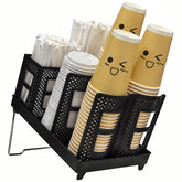 Riiriou Coffee Cup Holder, angle view, keeps cups and lids organized for quick service.