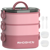 RIKDOKEN 3-layer stackable lunch box ready for versatile meals.