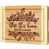 Ringshine Bless This Home cutting board front view for decor and prep.