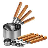 Riqwm Iro measuring cups with wooden handles for precise, comfortable measurements.