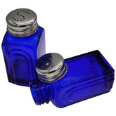 Ritadeshop retro glass salt and pepper shakers in cobalt blue for elegant table styling.