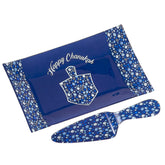 Rite Lite Hanukkah glass tray with mosaic design, ideal as a festive centerpiece.