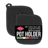 RITZ Terry potholder two-pack in black, ideal for safe handling of hot cookware.