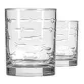 Rolf Glass School of Fish etched double old-fashioned glass for whiskey and cocktails
