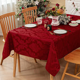 Romanstile Christmas jacquard tablecloth with baroque pattern protects surfaces during holiday meals.