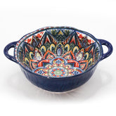 Ronanemon Bohemia blue bowl with handle viewed from the front, ideal for soups and salads