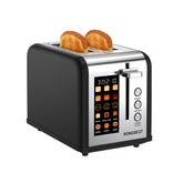 RONGBEST 2-Slice Toaster front view with a matte black steel finish for a sleek kitchen upgrade.