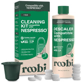 Roobi descaling bottle pour shows easy pour and mineral removal for espresso machines