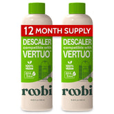 Roobi Vertuo descaler bottle front shows eco-friendly formula for clean Vertuo machine.