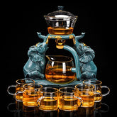 RORA Lazy Kungfu glass tea set with elephant design, ideal for blooming tea rituals.