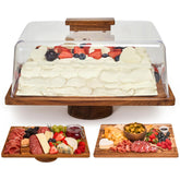 RosiRoli acacia wood cake stand with lid for elegant dessert display at parties.
