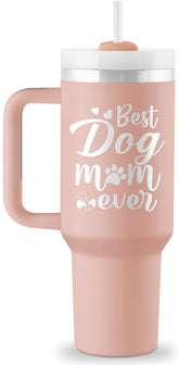 ROSTANTEN dog mom 40oz tumbler with handle keeps drinks cold.