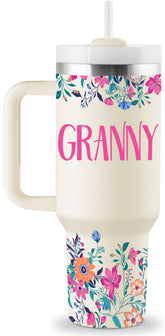 ROSTANTEN granny gifts 40oz tumbler with lid and straw fits car cup holders for travel.