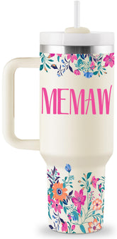 ROSTANTEN Memaw tumbler with lid and straw for easy sipping on the go.