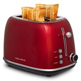 Roter Mond 2-slice toaster front view in red, compact retro design for quick breakfasts
