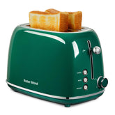 Roter Mond 2-slice toaster green front view showing retro design and compact size