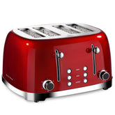Roter Mond 4 Slice Toaster in red stainless steel, compact front view for modern kitchens.