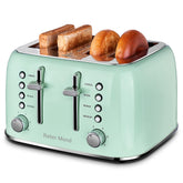 Roter Mond 4-slice aqua green toaster exterior adds retro kitchen style.