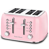 Roter Mond 4-slice toaster front view in pink retro finish, ideal for bagels.
