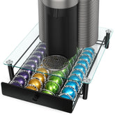 ROWISE coffee pod drawer with crystal glass top for at-a-glance pod visibility