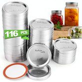 RoxRulie 116pc wide-mouth lids pack for Ball and Kerr jars ensure airtight storage.
