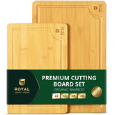 ROYAL CRAFT WOOD large bamboo cutting board with side handles for easy transferring.