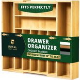 ROYAL CRAFT WOOD bamboo drawer organizer expanded to fit a wide kitchen drawer.