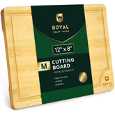 ROYAL CRAFT WOOD cutting board front view with juice groove catching juices for mess-free prep