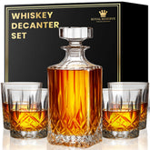 Royal Reserve whiskey decanter 24oz with four glasses for refined tastings.