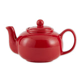 RSVP International red stoneware teapot pour spout ensures smooth, leaf-free pouring.