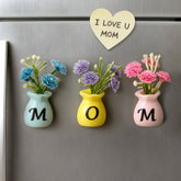 RTHPY mom mini vase magnets on fridge add cheerful three-piece decor