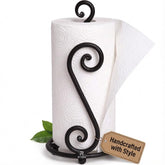 RTZEN matte black paper towel holder swirl front view, showcasing non-slip stability for busy kitchens