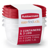 Rubbermaid EasyFindLids 3-cup container with snap-on lids for easy lid finding