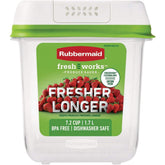 Rubbermaid FreshWorks Saver medium container with lid on for organized produce storage.