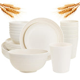Rubtlamp 24-piece wheat straw plates beige, durable and lightweight for everyday dining.