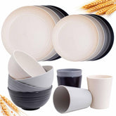Rubtlamp wheat straw plates from the 16-piece set, durable and eco-friendly for daily use.