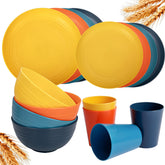 Rubtlamp Wheat Straw Dinnerware Set, 16 pieces for daily use with four-color plates.