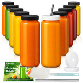 Ruckae 16oz glass juice bottle with lid, ideal for fresh juice on the go.