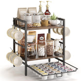 RUILALIFE coffee bar organizer with left-side mug hooks for quick access