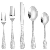 Runfly vintage carved flatware set for four with floral detailing.