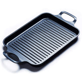 S·KITCHN nonstick grill pan coating close-up shows easy release and quick cleanup.