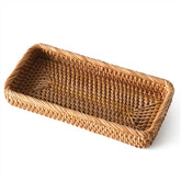 S310 small rattan serving tray in natural wicker for compact vanity organization