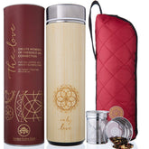 Sacred Lotus Love tumbler with bamboo exterior for stylish on-the-go tea and coffee.
