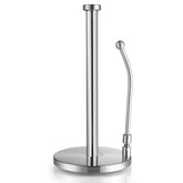 Sagler stainless steel paper towel holder stands on the counter for easy reach and organization.