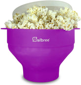 Salbree collapsible popcorn popper in purple, space-saving design for easy storage.