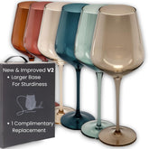 Saludi colored wine glasses with 16.5oz capacity add vibrant style to entertaining.