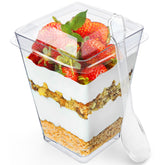 Sammray 5 oz dessert cups with lids and spoons, front view for party-ready servings.