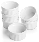 Samsle 4 oz porcelain ramekins with vertical lines, ideal for desserts.