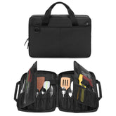 samdew chef knife bag open view shows organized 20-slot storage for tools.